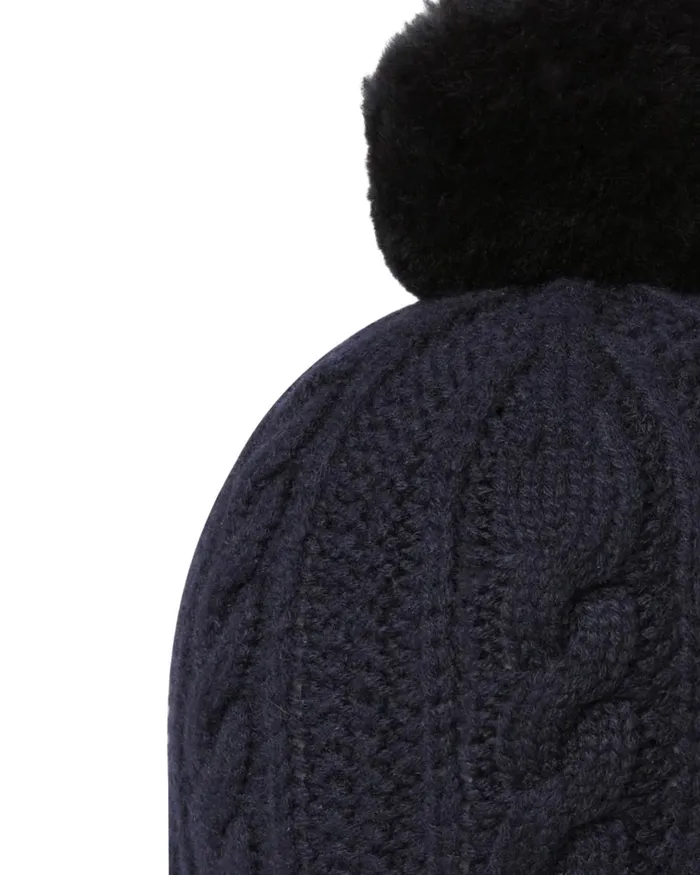 NPeal Hats WomenMen Unisex Shearling Pom Cable Hat In Navy Blue