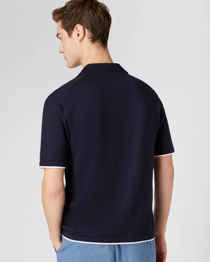 NPeal Polos and TShirts Men Contrast Cotton Cashmere Polo T Shirt In Navy Blue