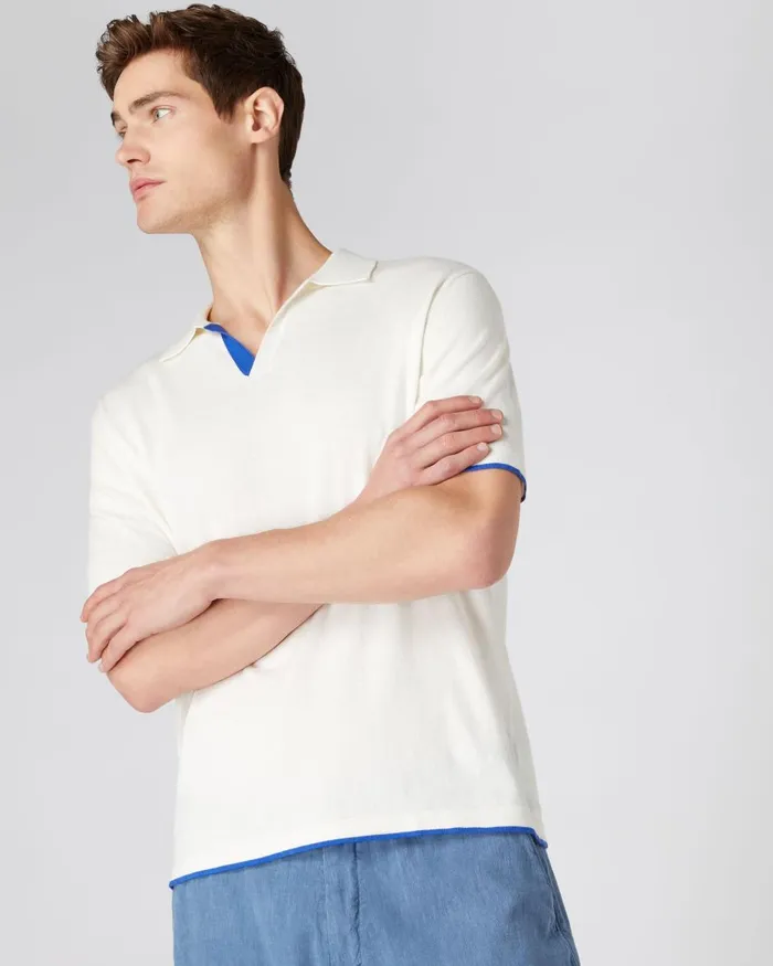 NPeal Polos and TShirts Men Contrast Cotton Cashmere Polo T Shirt In New Ivory White NPeal Polos and TShirts Men Contrast Cotton Cashmere Polo T Shirt In New Ivory White