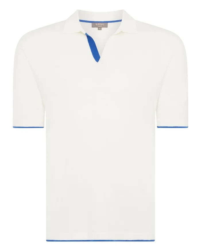 NPeal Polos and TShirts Men Contrast Cotton Cashmere Polo T Shirt In New Ivory White