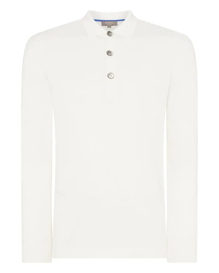 NPeal Polos and TShirts Men Long Sleeve Cotton Cashmere Polo Shirt In New Ivory White
