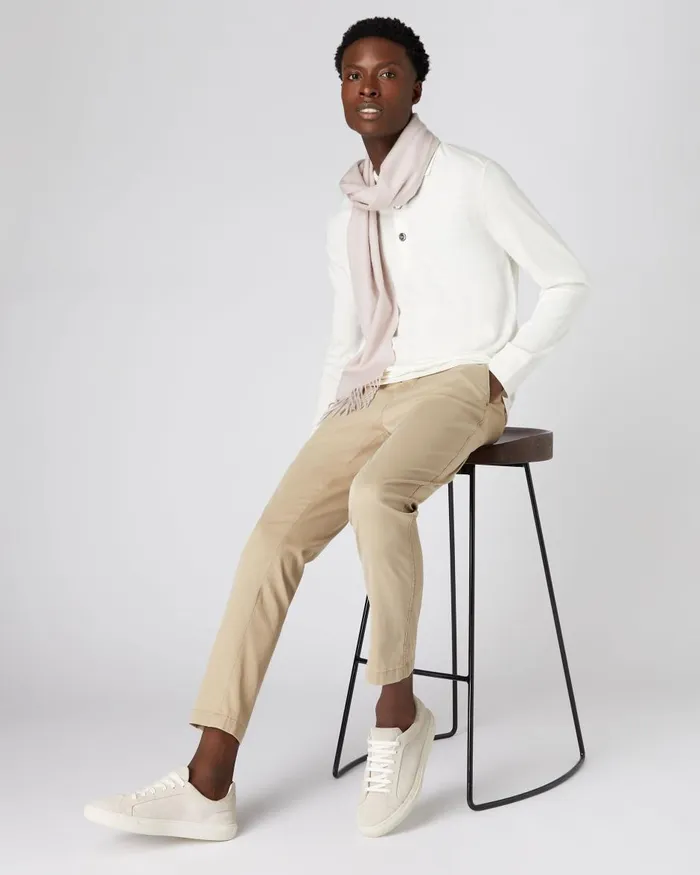 NPeal Polos and TShirts Men Long Sleeve Cotton Cashmere Polo Shirt In New Ivory White