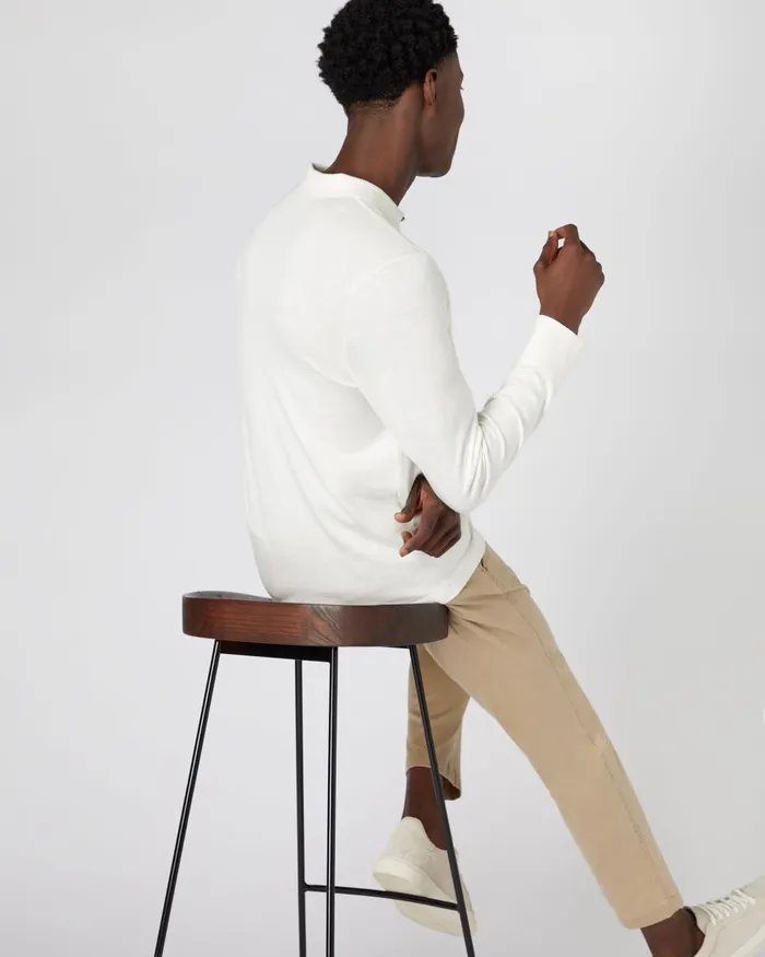 NPeal Polos and TShirts Men Long Sleeve Cotton Cashmere Polo Shirt In New Ivory White
