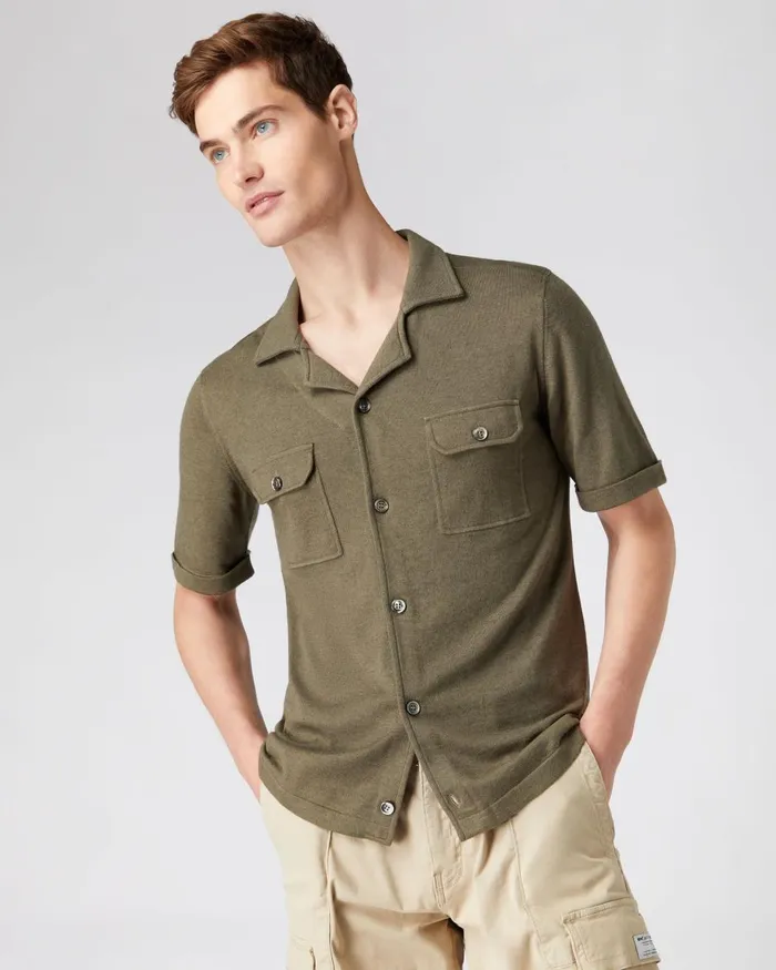 NPeal Polos and TShirts Men Safari Cotton Cashmere T Shirt In Khaki Green