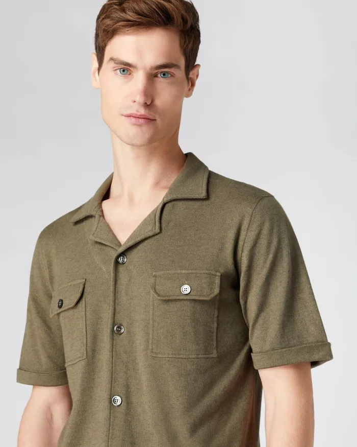 NPeal Polos and TShirts Men Safari Cotton Cashmere T Shirt In Khaki Green