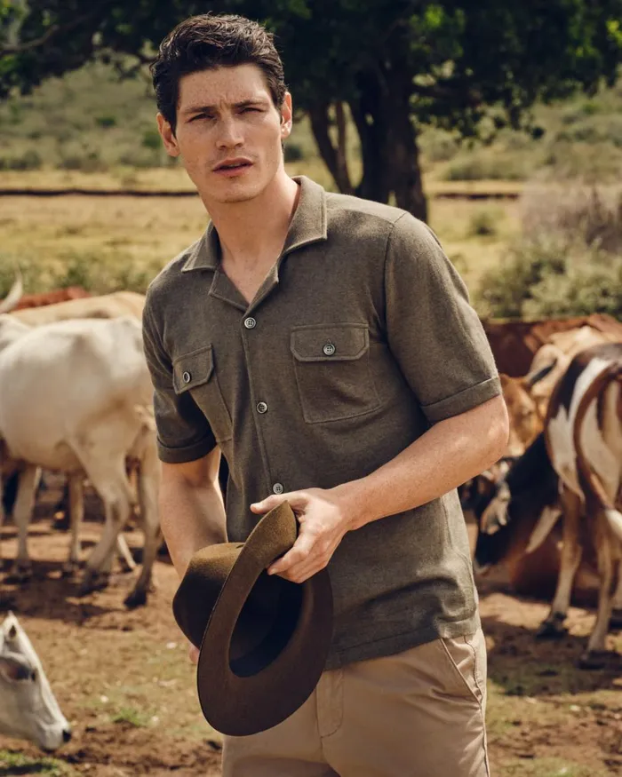 NPeal Polos and TShirts Men Safari Cotton Cashmere T Shirt In Khaki Green