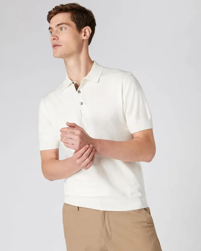 NPeal Polos and TShirts Men Short Sleeve Cotton Cashmere Polo T Shirt In New Ivory White NPeal Polos and TShirts Men Short Sleeve Cotton Cashmere Polo T Shirt In New Ivory White