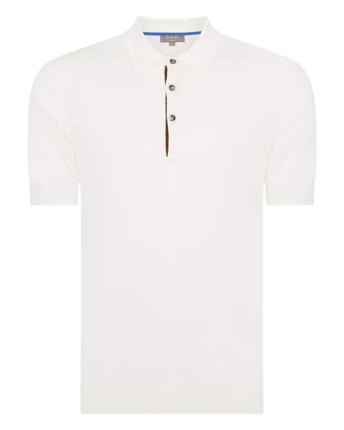 NPeal Polos and TShirts Men Short Sleeve Cotton Cashmere Polo T Shirt In New Ivory White