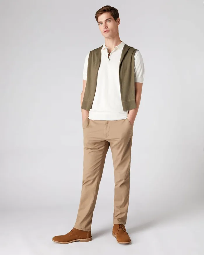 NPeal Polos and TShirts Men Short Sleeve Cotton Cashmere Polo T Shirt In New Ivory White