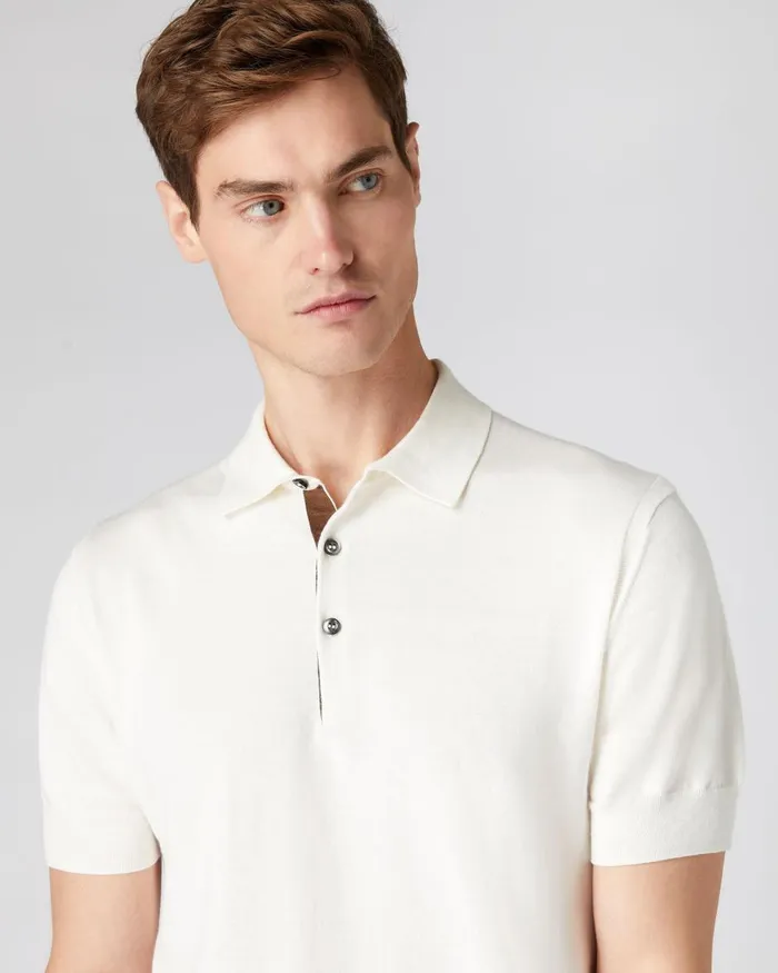 NPeal Polos and TShirts Men Short Sleeve Cotton Cashmere Polo T Shirt In New Ivory White