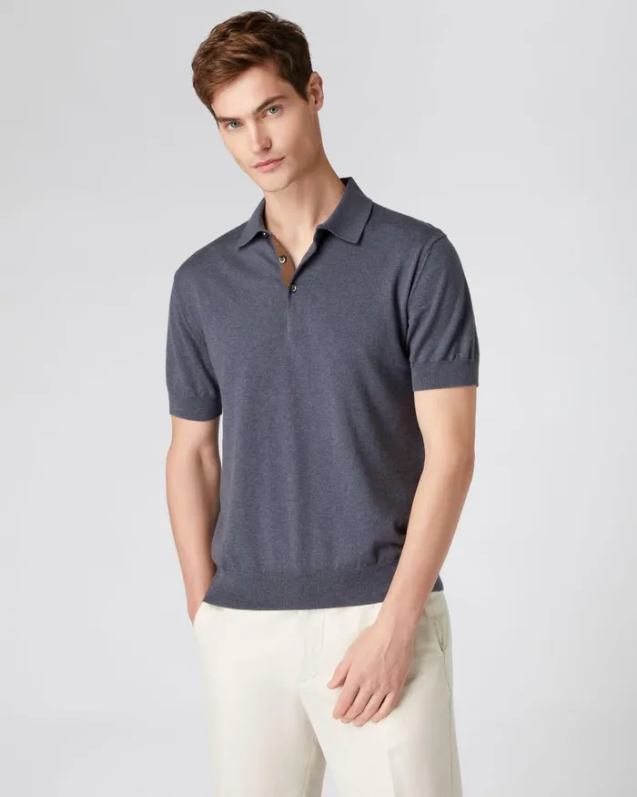 NPeal Polos and TShirts Men Short Sleeve Cotton Cashmere Polo T Shirt In Rhino Grey NPeal Polos and TShirts Men Short Sleeve Cotton Cashmere Polo T Shirt In Rhino Grey