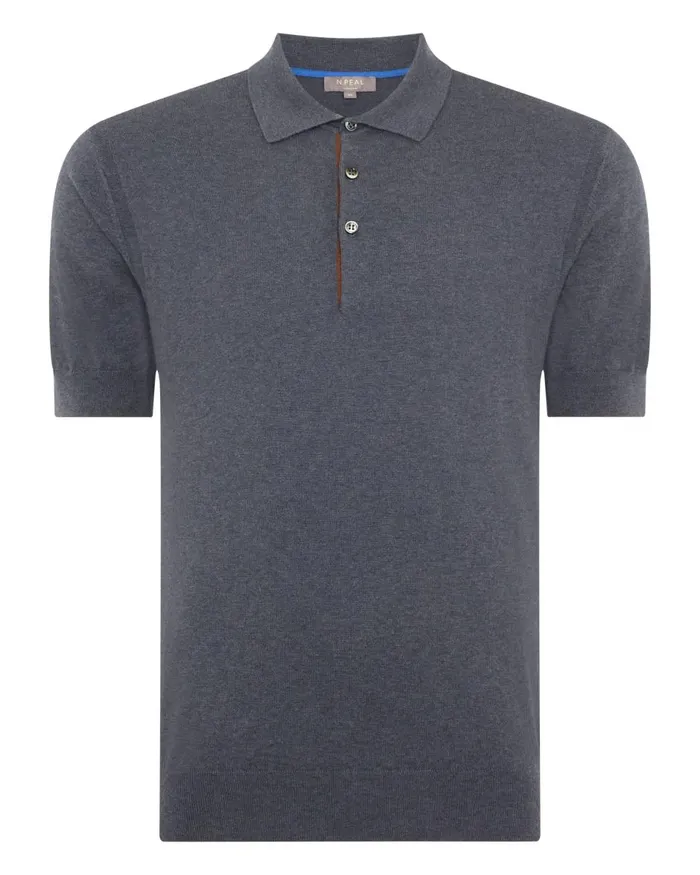 NPeal Polos and TShirts Men Short Sleeve Cotton Cashmere Polo T Shirt In Rhino Grey