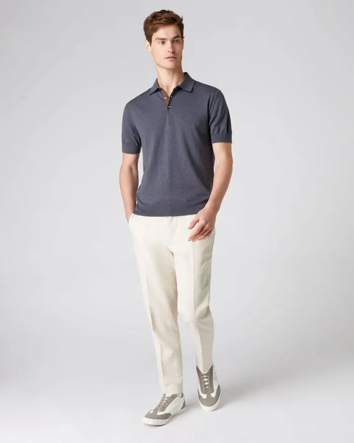 NPeal Polos and TShirts Men Short Sleeve Cotton Cashmere Polo T Shirt In Rhino Grey