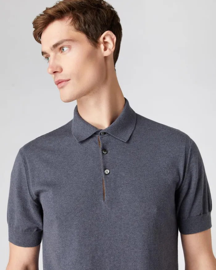 NPeal Polos and TShirts Men Short Sleeve Cotton Cashmere Polo T Shirt In Rhino Grey