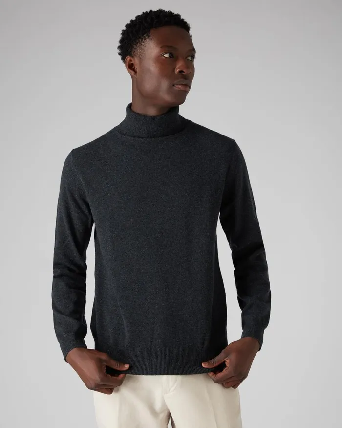 NPeal Roll Necks Men The Trafalgar Polo Neck Cashmere Jumper In Dark Charcoal Grey NPeal Roll Necks Men The Trafalgar Polo Neck Cashmere Jumper In Dark Charcoal Grey