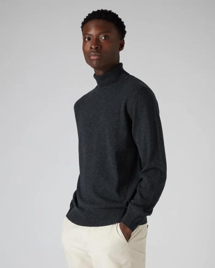 NPeal Roll Necks Men The Trafalgar Polo Neck Cashmere Jumper In Dark Charcoal Grey