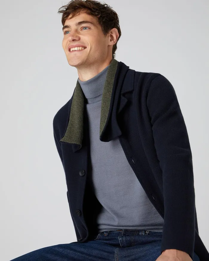 NPeal Scarves Men Two Tone Small Cashmere Scarf In Navy Blue Moss Green