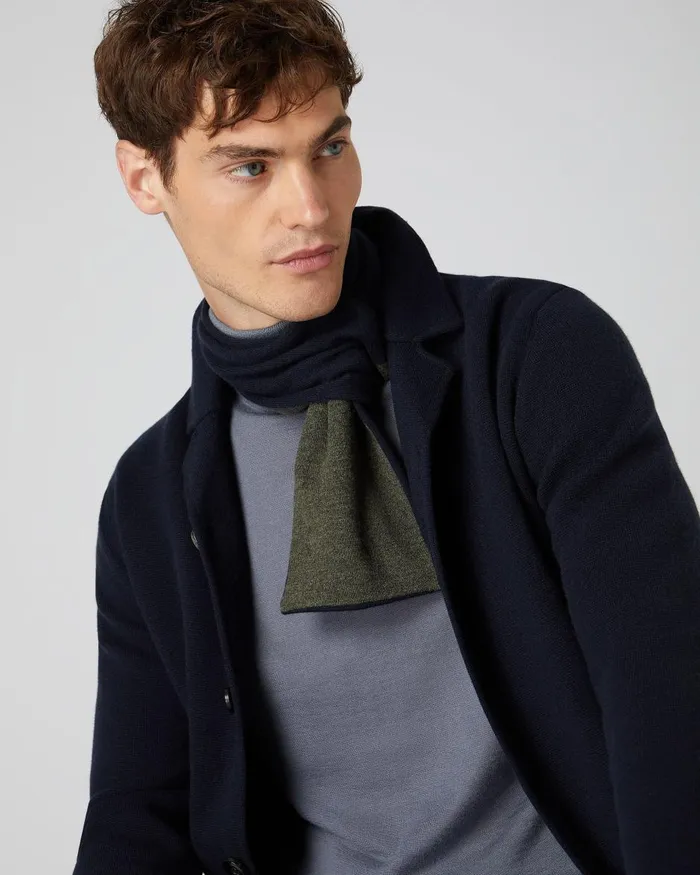 NPeal Scarves Men Two Tone Small Cashmere Scarf In Navy Blue Moss Green