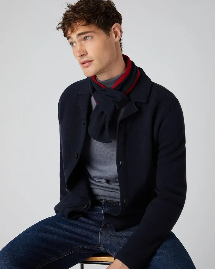 NPeal Scarves Men Two Tone Small Cashmere Scarf In Navy Blue Ruby Red