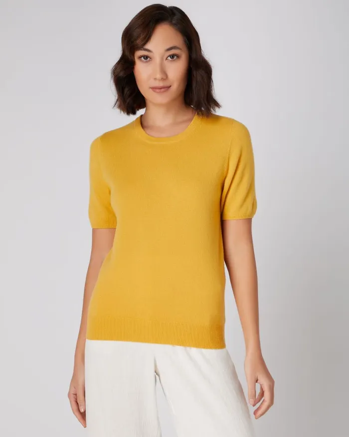 NPeal Tops and TShirts Women Round Neck Cashmere T Shirt In Canary Yellow