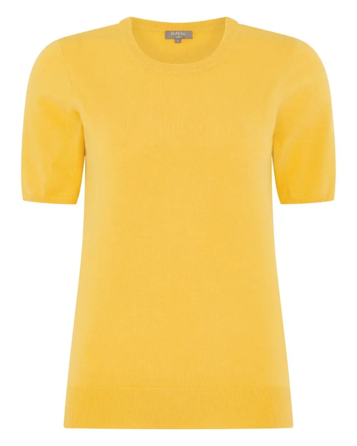 NPeal Tops and TShirts Women Round Neck Cashmere T Shirt In Canary Yellow