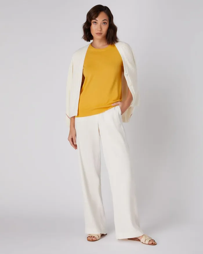 NPeal Tops and TShirts Women Round Neck Cashmere T Shirt In Canary Yellow