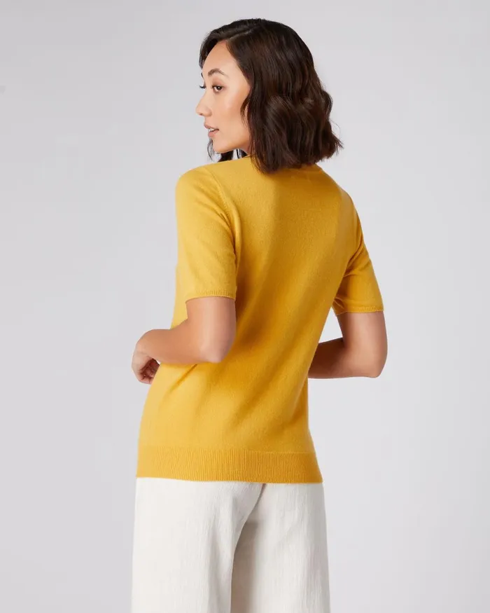 NPeal Tops and TShirts Women Round Neck Cashmere T Shirt In Canary Yellow