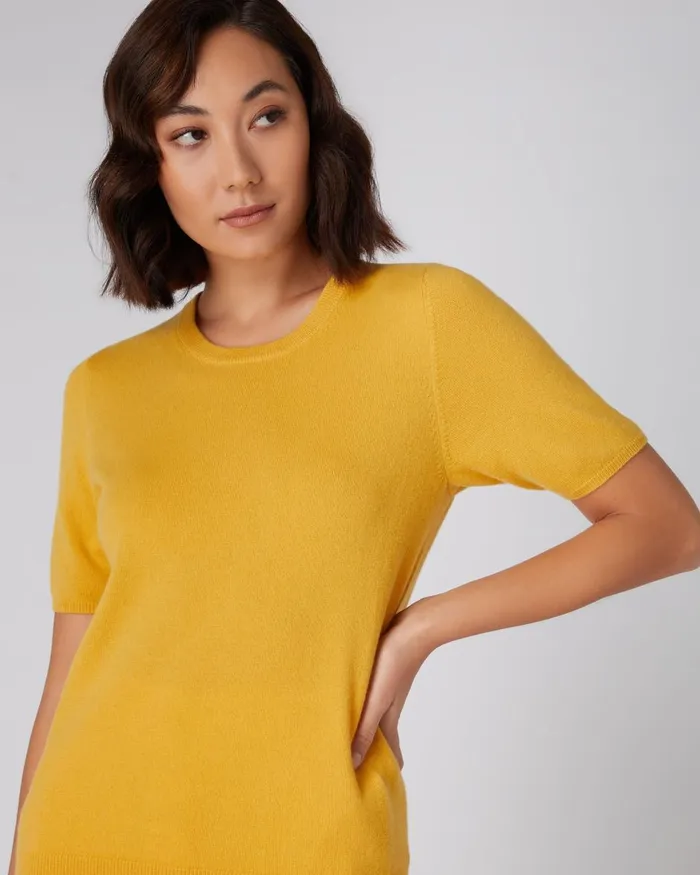NPeal Tops and TShirts Women Round Neck Cashmere T Shirt In Canary Yellow