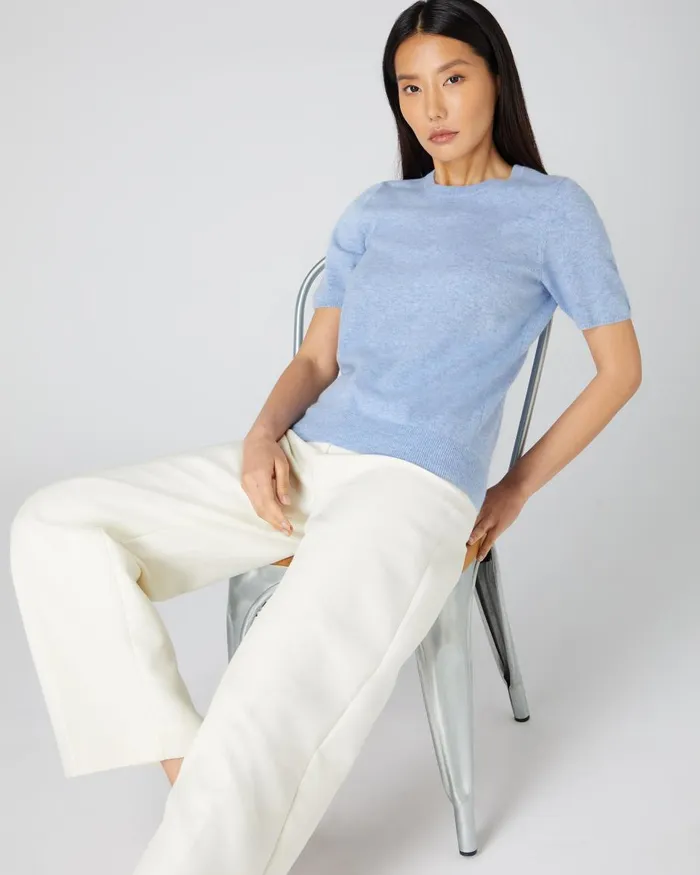 NPeal Tops and TShirts Women Round Neck Cashmere T Shirt In Cornflower Blue