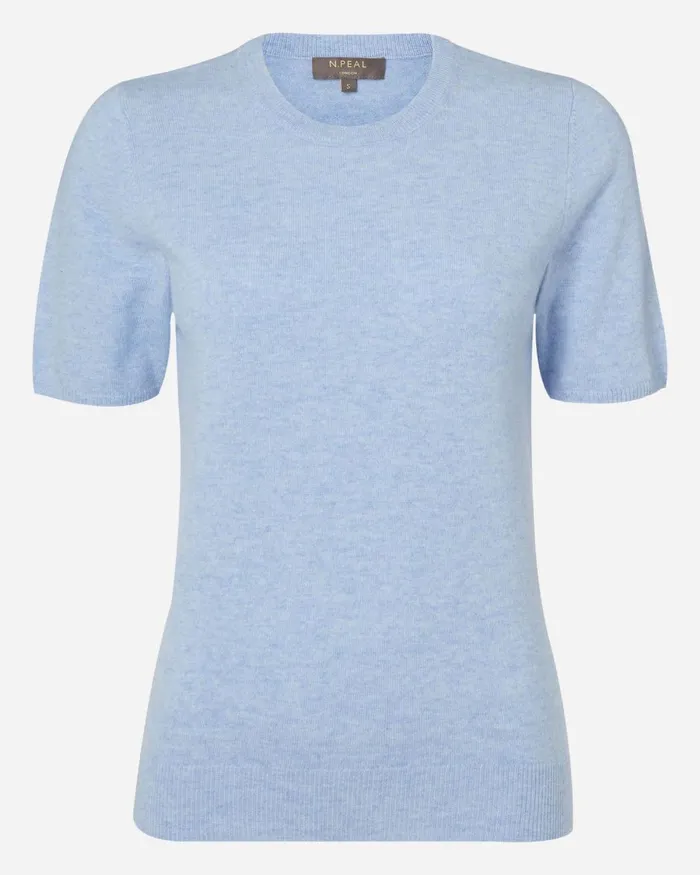 NPeal Tops and TShirts Women Round Neck Cashmere T Shirt In Cornflower Blue