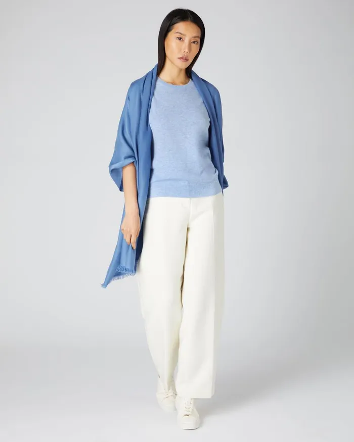 NPeal Tops and TShirts Women Round Neck Cashmere T Shirt In Cornflower Blue