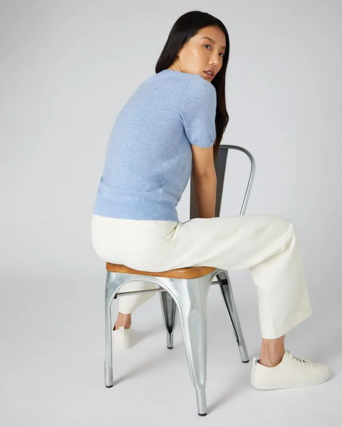 NPeal Tops and TShirts Women Round Neck Cashmere T Shirt In Cornflower Blue