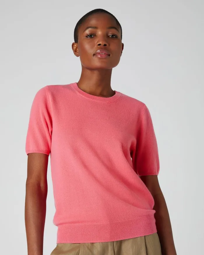 NPeal Tops and TShirts Women Round Neck Cashmere T Shirt In Peony Pink