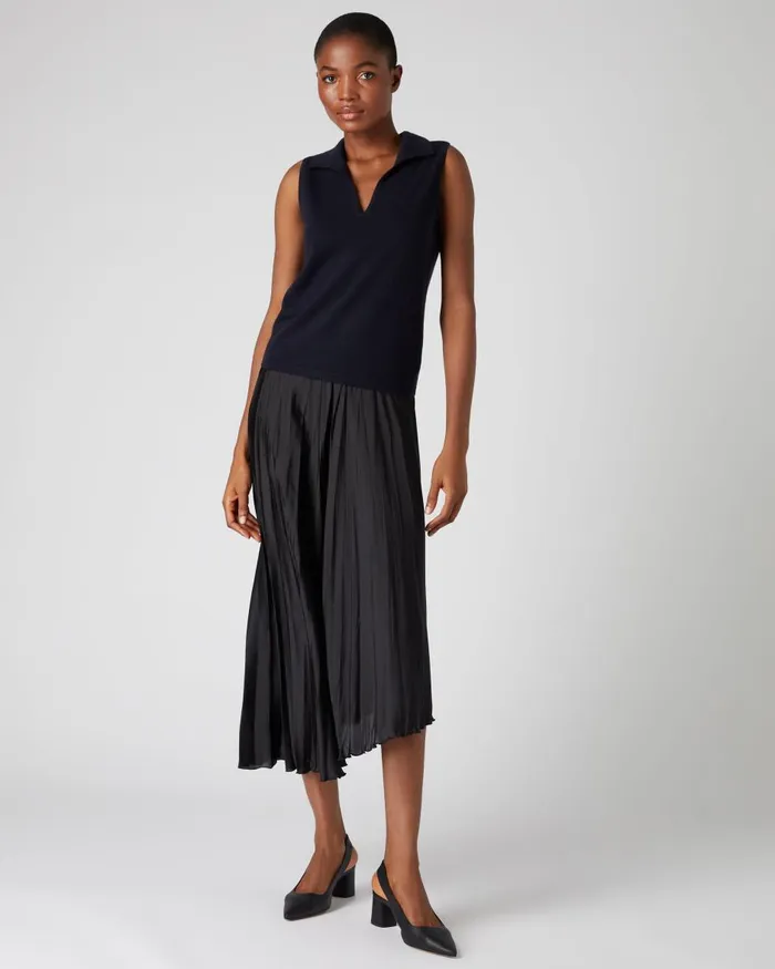 NPeal Tops and TShirts Women Sleeveless Cashmere Polo Jumper In Navy Blue