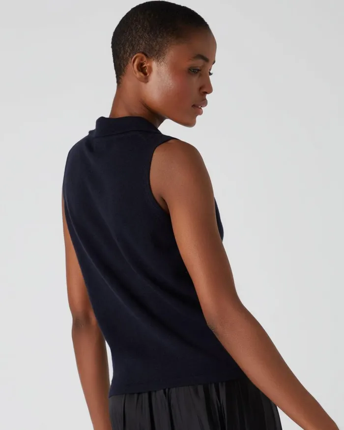 NPeal Tops and TShirts Women Sleeveless Cashmere Polo Jumper In Navy Blue
