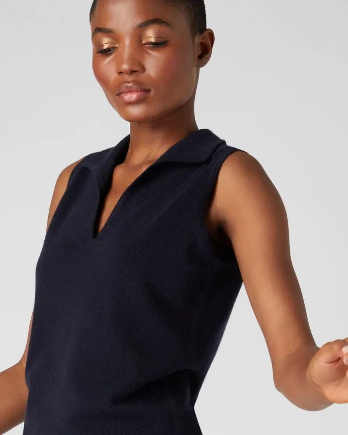 NPeal Tops and TShirts Women Sleeveless Cashmere Polo Jumper In Navy Blue