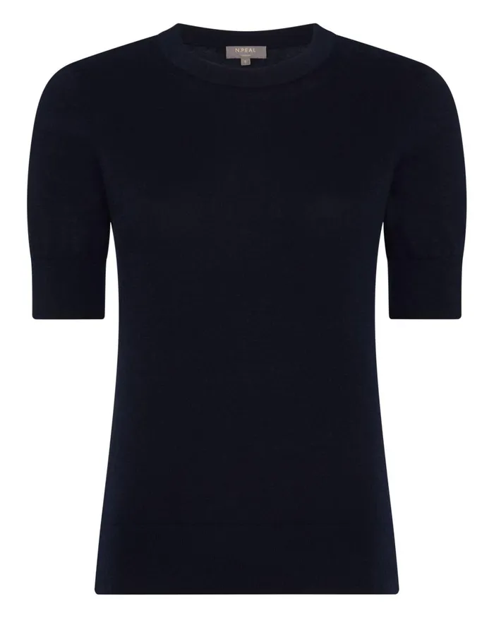 NPeal Tops and TShirts Women Superfine Round Neck Cashmere T Shirt In Navy Blue