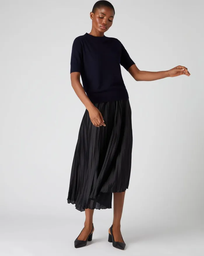 NPeal Tops and TShirts Women Superfine Round Neck Cashmere T Shirt In Navy Blue