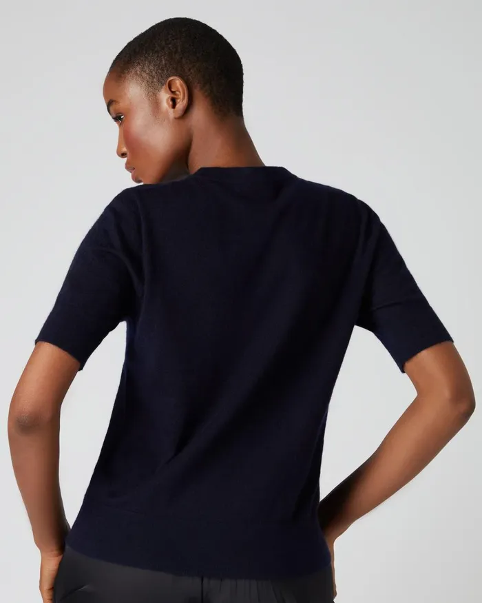 NPeal Tops and TShirts Women Superfine Round Neck Cashmere T Shirt In Navy Blue