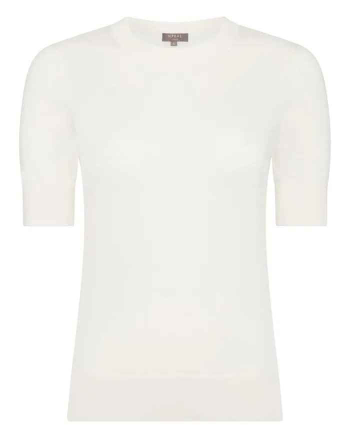 NPeal Tops and TShirts Women Superfine Round Neck Cashmere T Shirt In New Ivory White