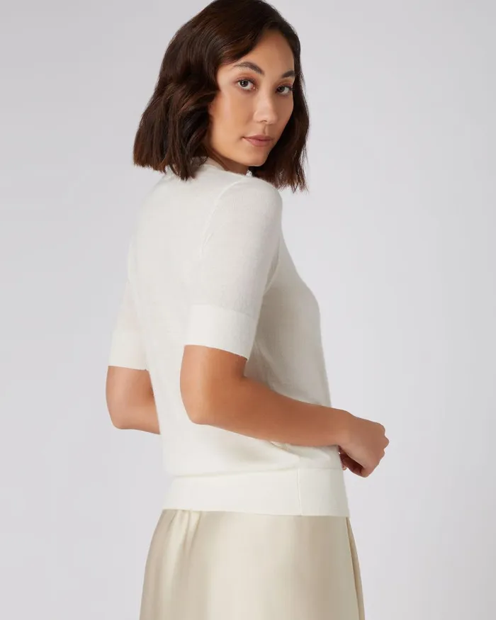 NPeal Tops and TShirts Women Superfine Round Neck Cashmere T Shirt In New Ivory White