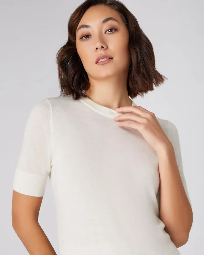 NPeal Tops and TShirts Women Superfine Round Neck Cashmere T Shirt In New Ivory White