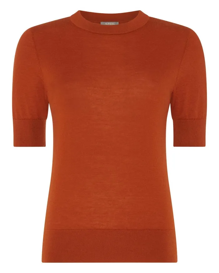 NPeal Tops and TShirts Women Superfine Round Neck Cashmere T Shirt In Tawny Orange