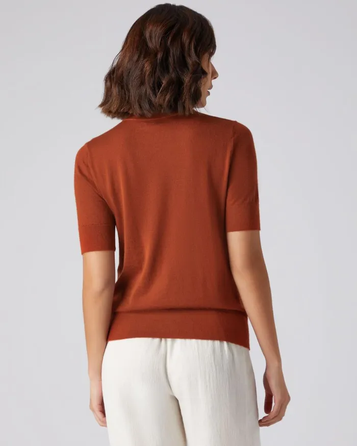 NPeal Tops and TShirts Women Superfine Round Neck Cashmere T Shirt In Tawny Orange