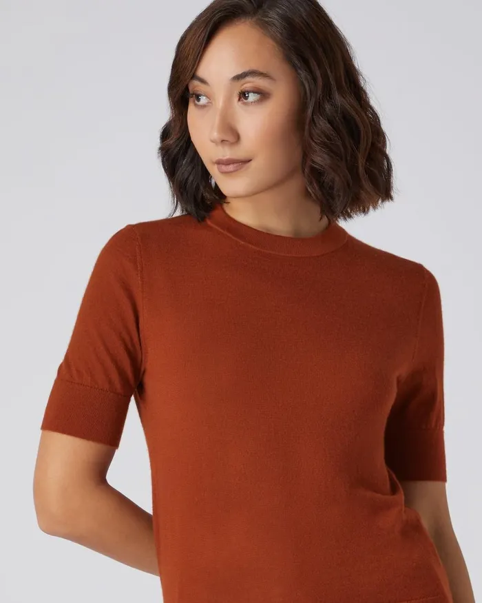 NPeal Tops and TShirts Women Superfine Round Neck Cashmere T Shirt In Tawny Orange