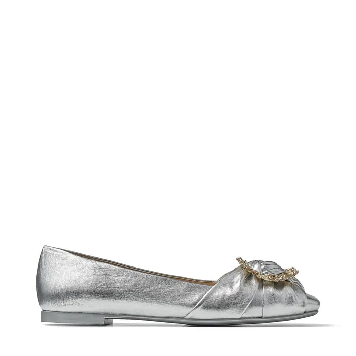 Nele Flat Silver Metallic Nappa Flat Pumps With Crystal Buckle Silver Women JIMMY CHOO Flats Nele Flat Silver Metallic Nappa Flat Pumps With Crystal Buckle Silver Women JIMMY CHOO Flats