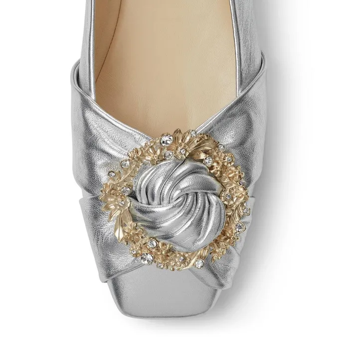 Nele Flat Silver Metallic Nappa Flat Pumps With Crystal Buckle Silver Women JIMMY CHOO Flats