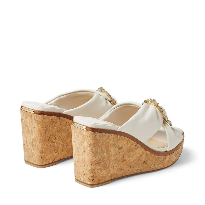 Nevara 90 Latte Nappa Leather Wedge Sandals With Crystal Buckle Latte Women JIMMY CHOO Sandals