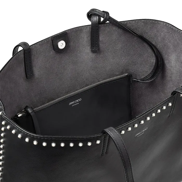 Nine2Five EW Black Calf Leather Tote Handbag With Jc Emblem And Pearl Stud Detailing Black Women JIMMY CHOO Totes and Hobo Bags