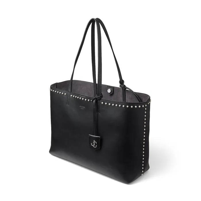 Nine2Five EW Black Calf Leather Tote Handbag With Jc Emblem And Pearl Stud Detailing Black Women JIMMY CHOO Totes and Hobo Bags